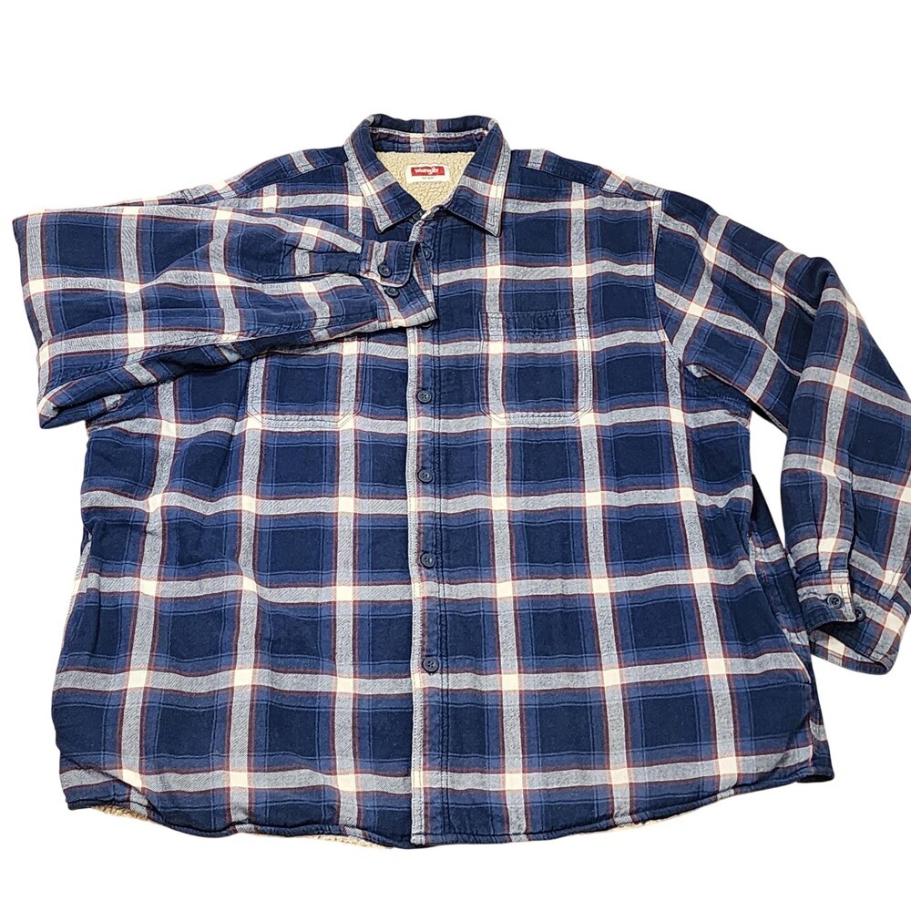 Wrangler Jacket Mens 2XL Blue Plaid Flannel Sherpa Lined Workwear Winter